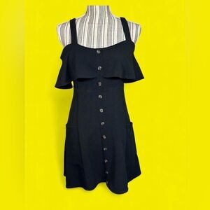 Rosie Harlow stretchy sleeveless button detail black mini dress size small